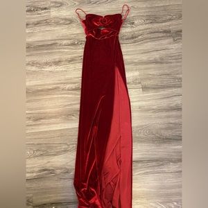 XS long red velvet evening gown